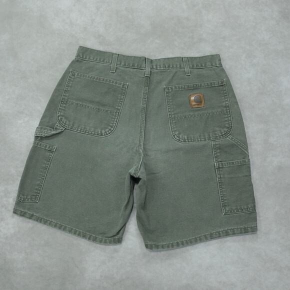 Vintage Y2K Carhartt B25 MOS Moss Green Carpenter Shorts 33x8.15 - Picture 12 of 13